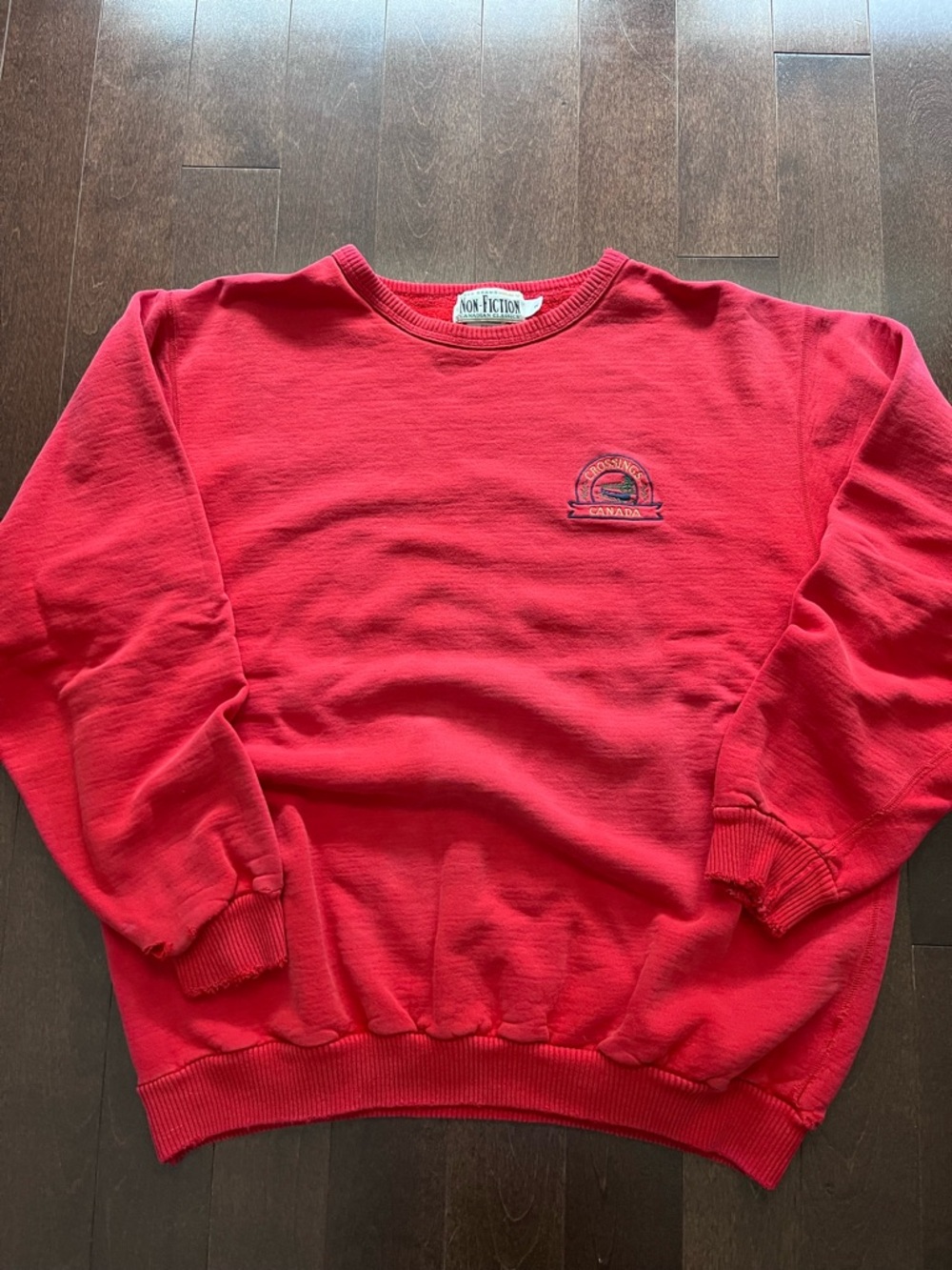 Vintage Crossings Canada 90’s Embroidered Distressed Red Crewneck Cuffed Sweater